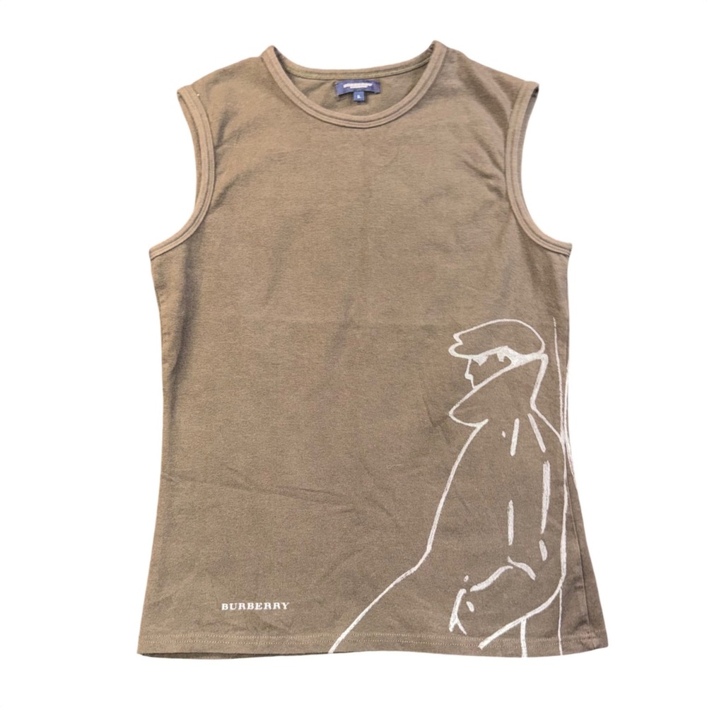 Burberry London Vintage Y2K Brown Sketch Print Tank Top Sleeveless Graphic L